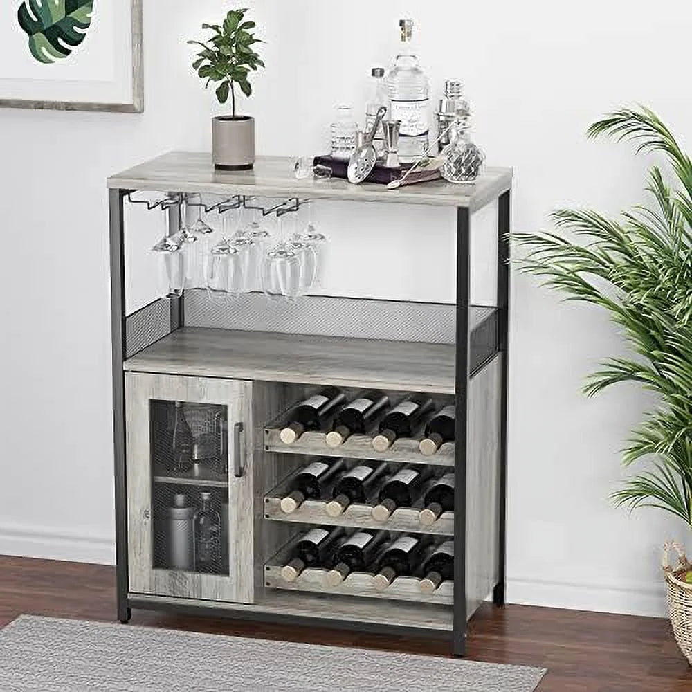 Wine Cabinet with Detachable Rack Glass Holder Grey R17643