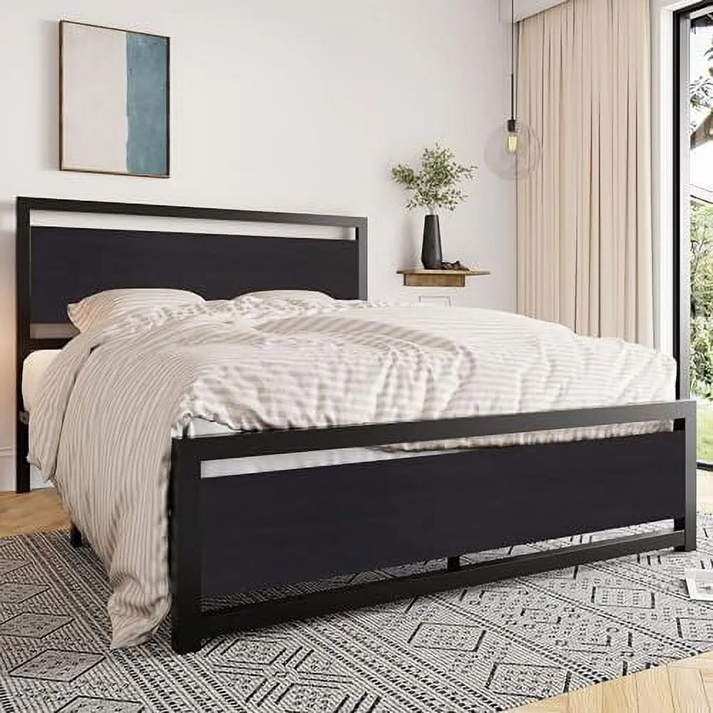 Full Bed Frame with Headboard Black K9530