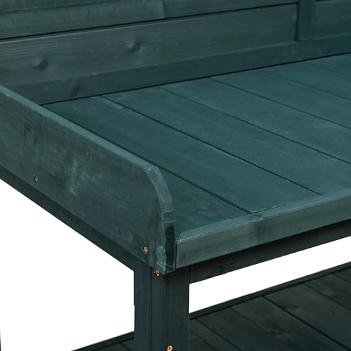 Green Wooden Potting Bench Table with Storage Shelves N41264