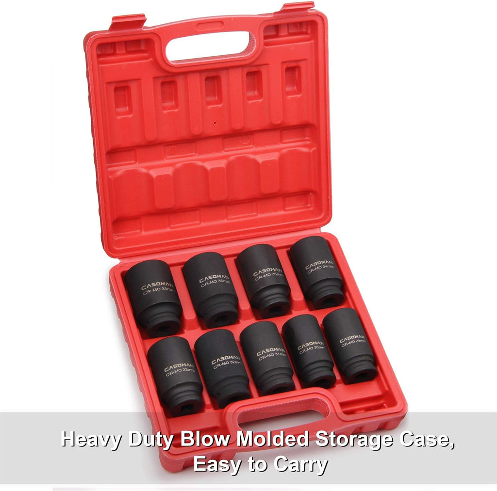1/2-Inch Drive Deep Impact Socket Set, 6 Point, CR-MO, Metric, 29mm-38mm, 9-Piece M101