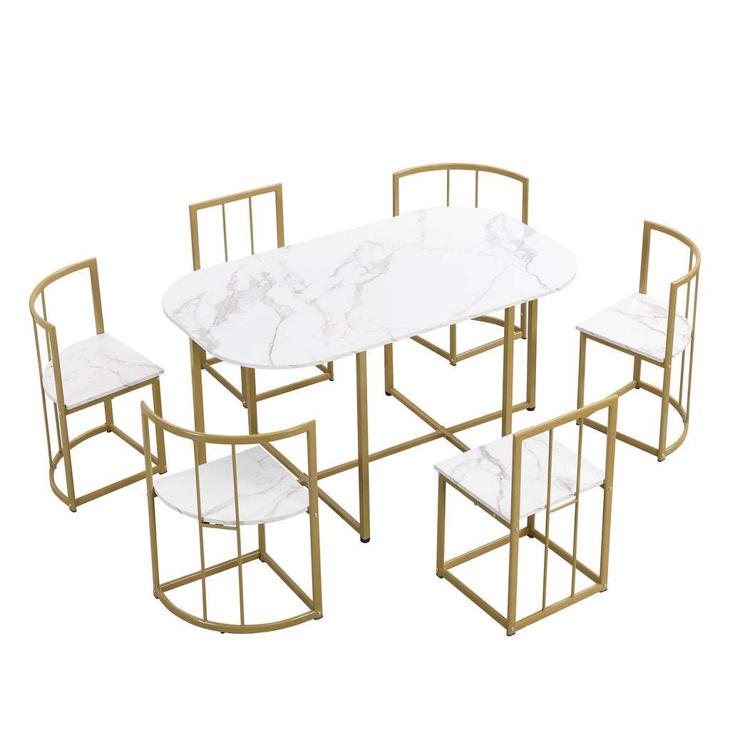 7-Piece Faux Marble Dining Table Set B938682