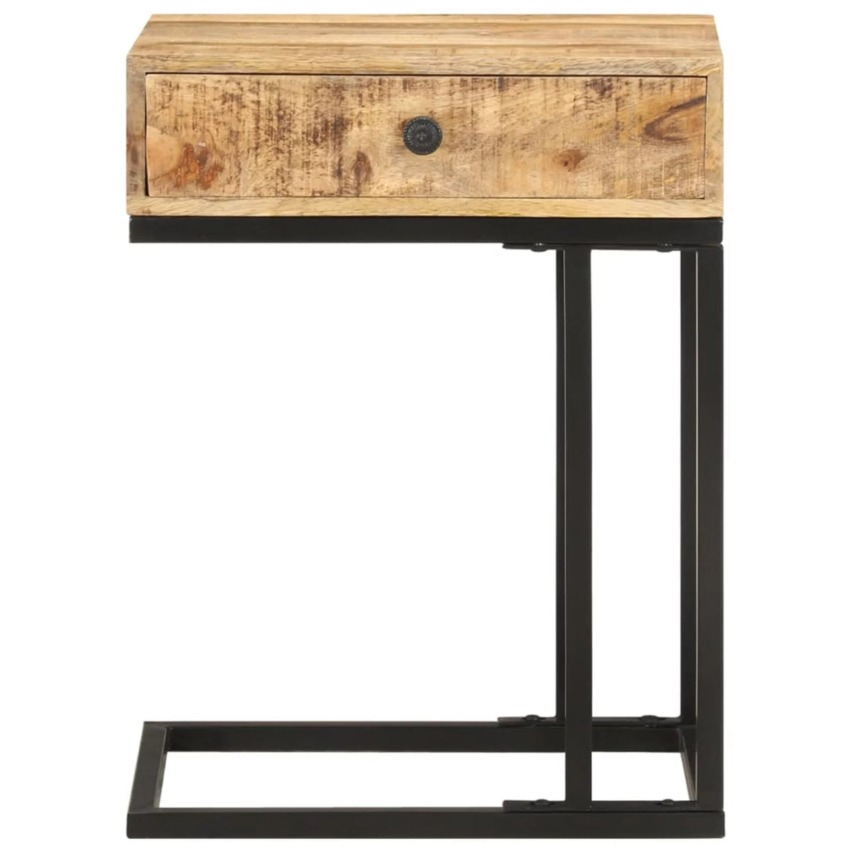 U-Shaped Side Table with Storage Drawer Mango Wood Steel Frame Y54426