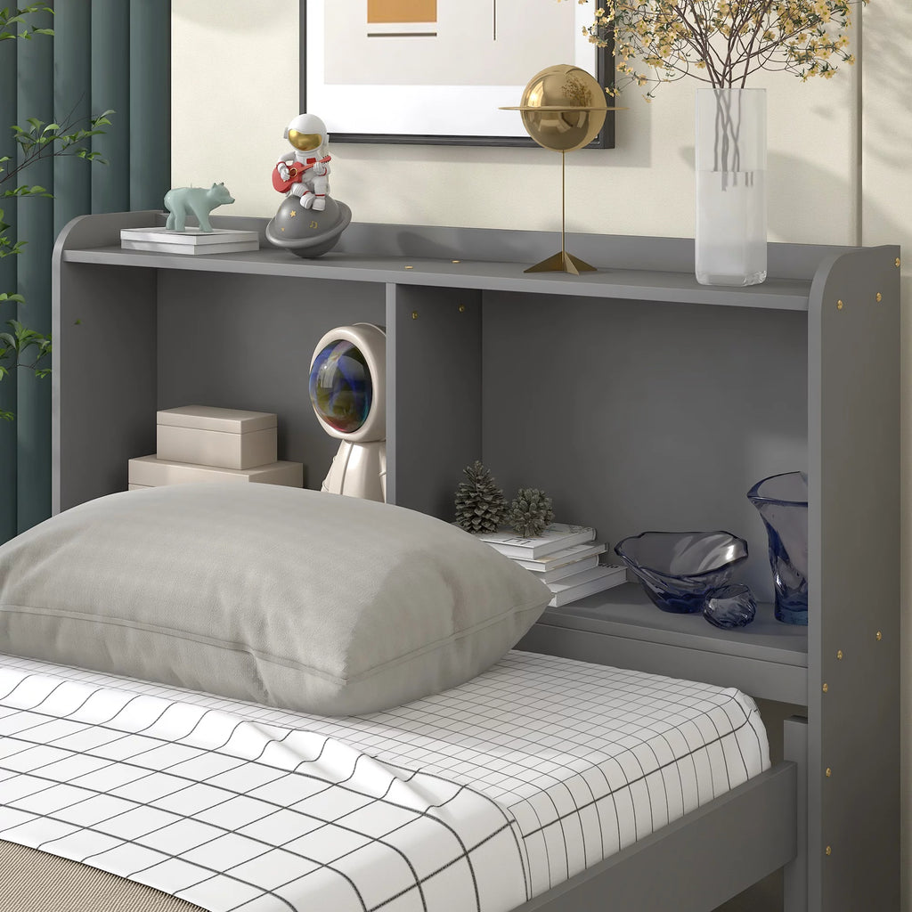 Twin Size Wooden Platform Bed with Trundle and 3 Storage Drawers A570