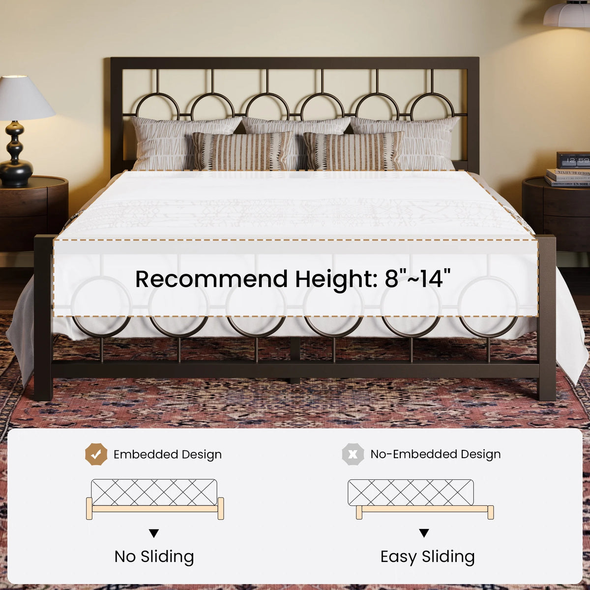 Black Queen Size Metal Platform Bed Frame with Headboard A901