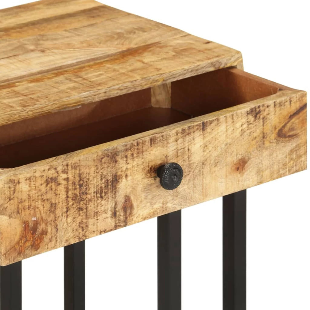 U-Shaped Side Table with Storage Drawer Mango Wood Steel Frame Y54426