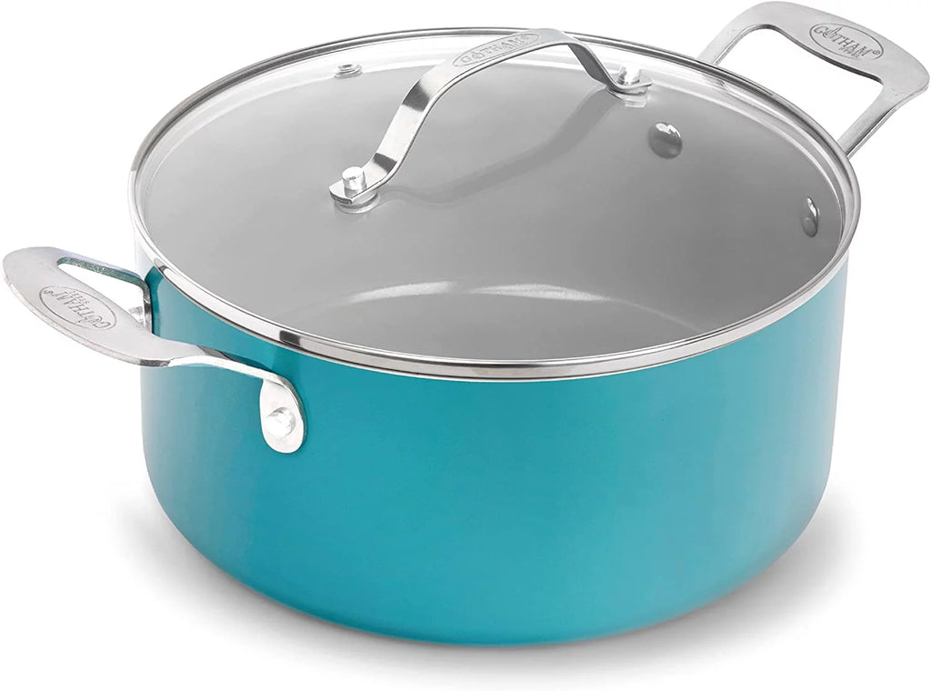 Aqua Blue Nonstick 5 Quart Stock Pot with Glass Lid K9728
