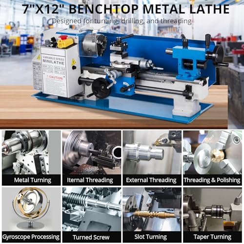 550W Mini Metal Lathe 7" x 12" Benchtop with 3-Jaw Chuck O816
