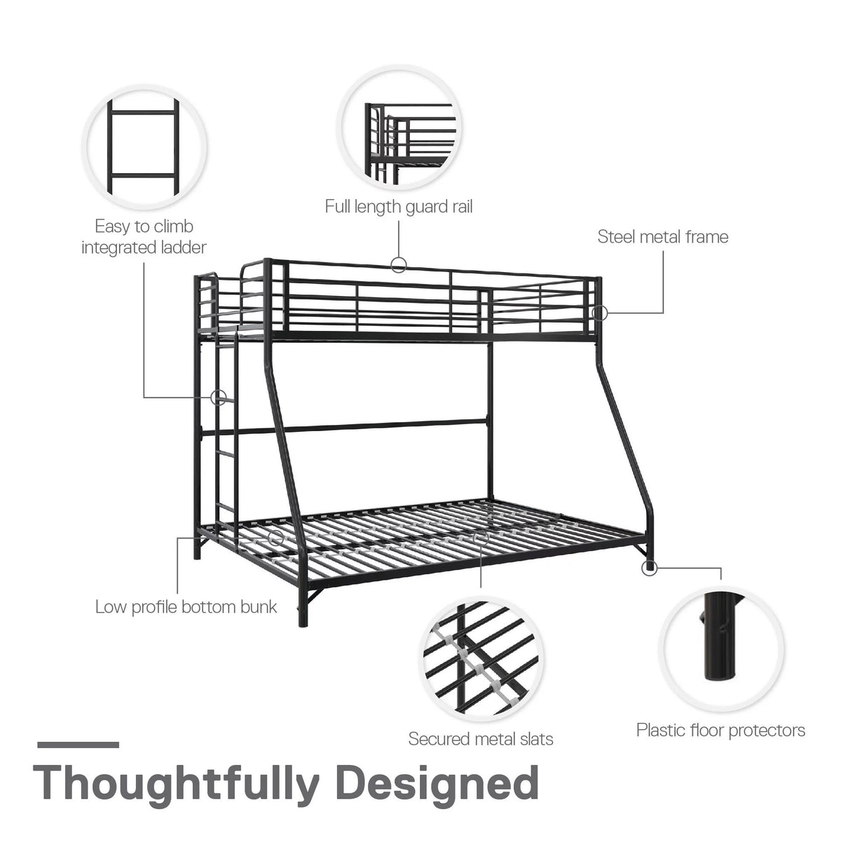 Black Twin-over-Full Metal Bunk Bed J658