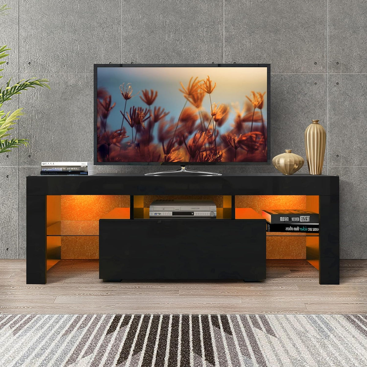 White and Black TV Stand with LED Lights T63908