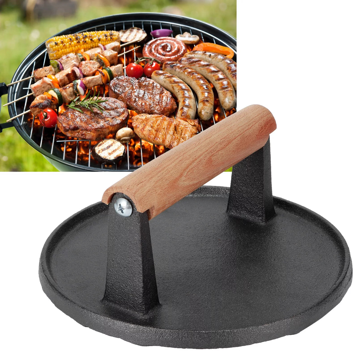Cast Iron Wooden Handle Steak Press X4966