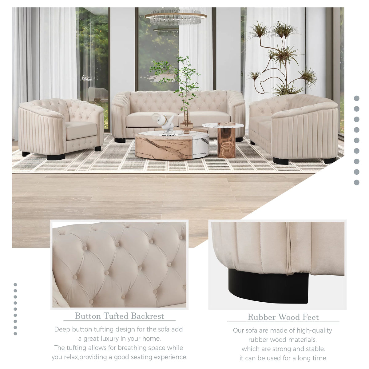 64" Beige Velvet Upholstered Loveseat Sofa C59214
