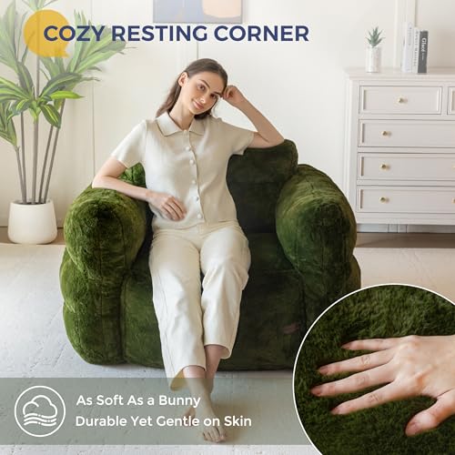 Green Oversized Fluffy Bean Bag Sofa J68683