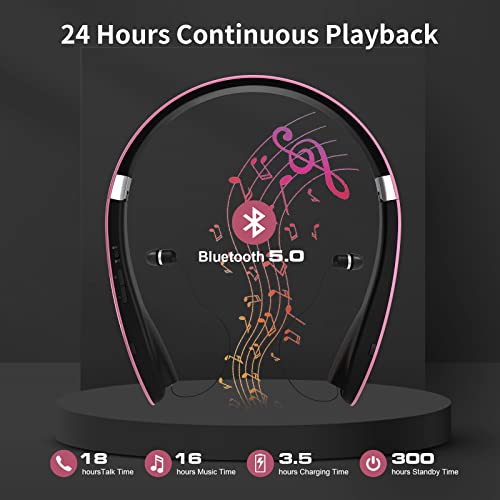 Black Foldable Wireless Neckband Headphones with Retractable Earbuds K918