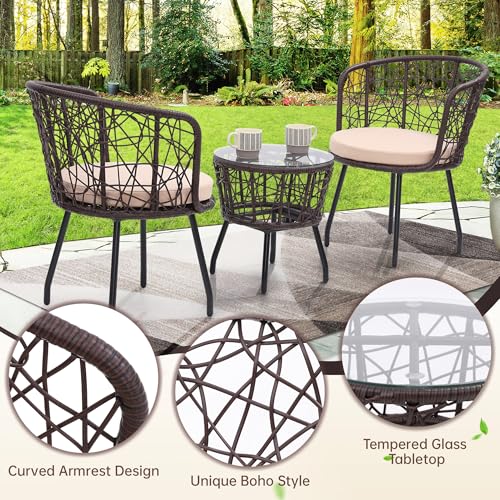 3 Pieces Beige All-Weather Wicker Patio Bistro Set S76425