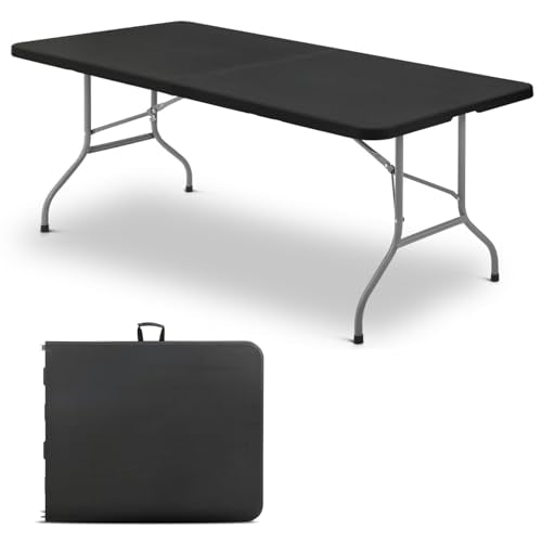 48 Inch Folding Table with Carry Handle, Heavy Duty Plastic Utility Table with Steel Legs, White Q27904