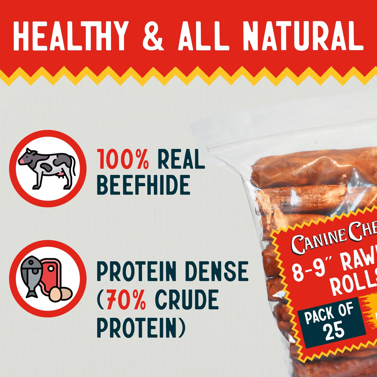 8-9" Beef Basted Rawhide Retriever Roll Bone Chew for Dogs 25 Pk I68591