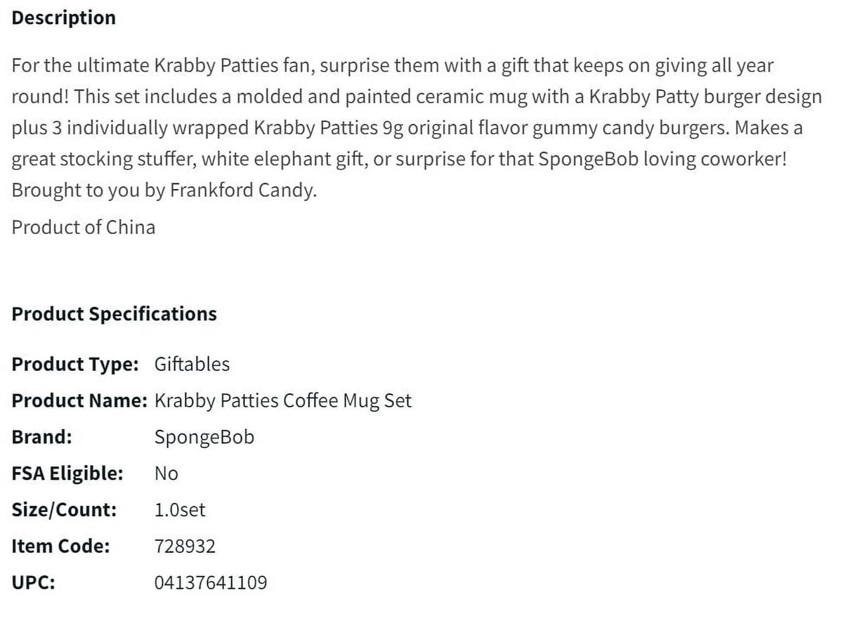 Krabby Patties Mug with 3 Gummy Candies A656126