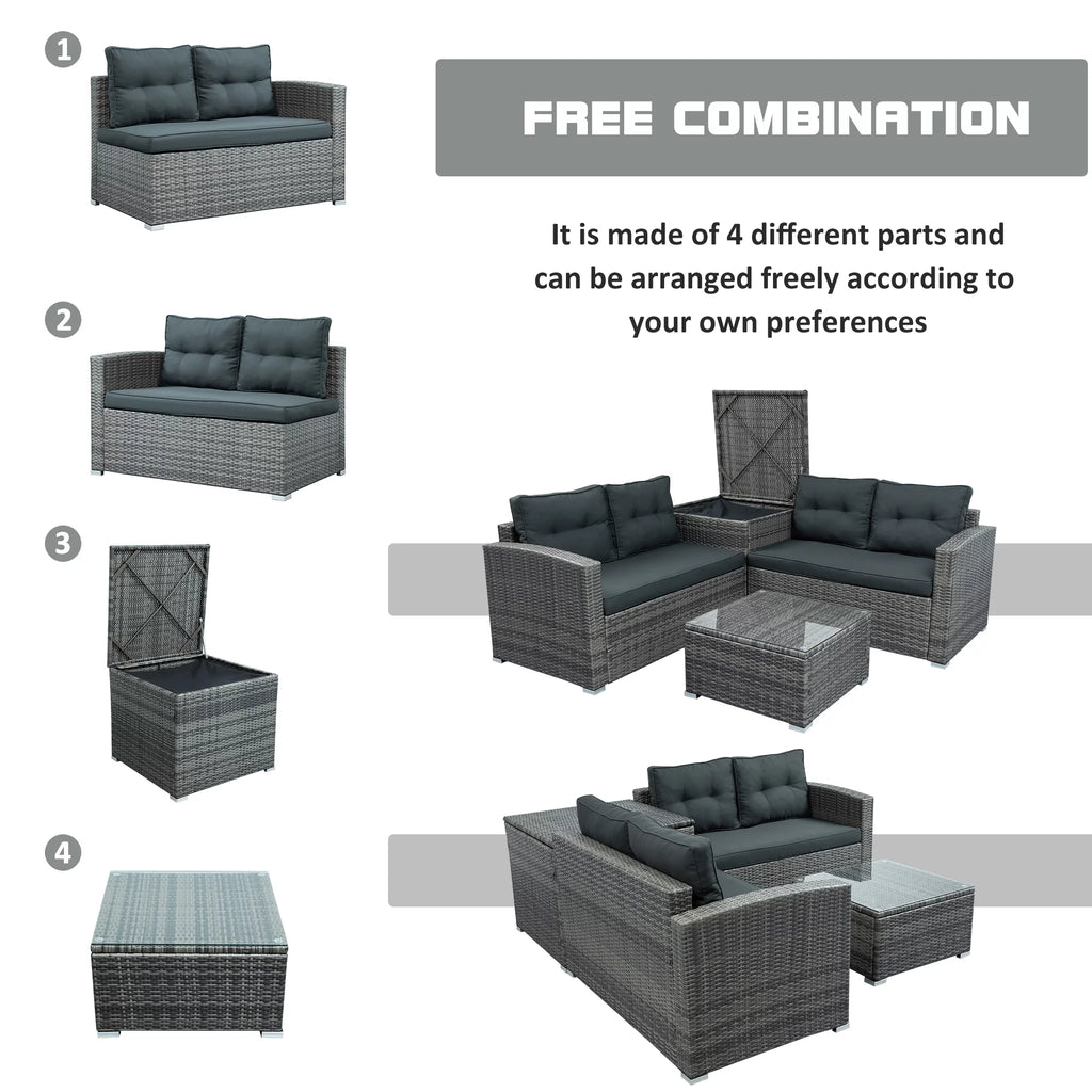 4Pcs All-Weather Rattan Wicker Patio Furniture Set with Storage Box & Table O595003