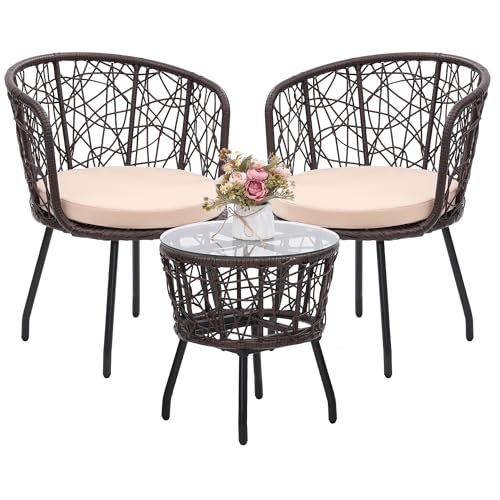 3 Pieces Beige All-Weather Wicker Patio Bistro Set S76425