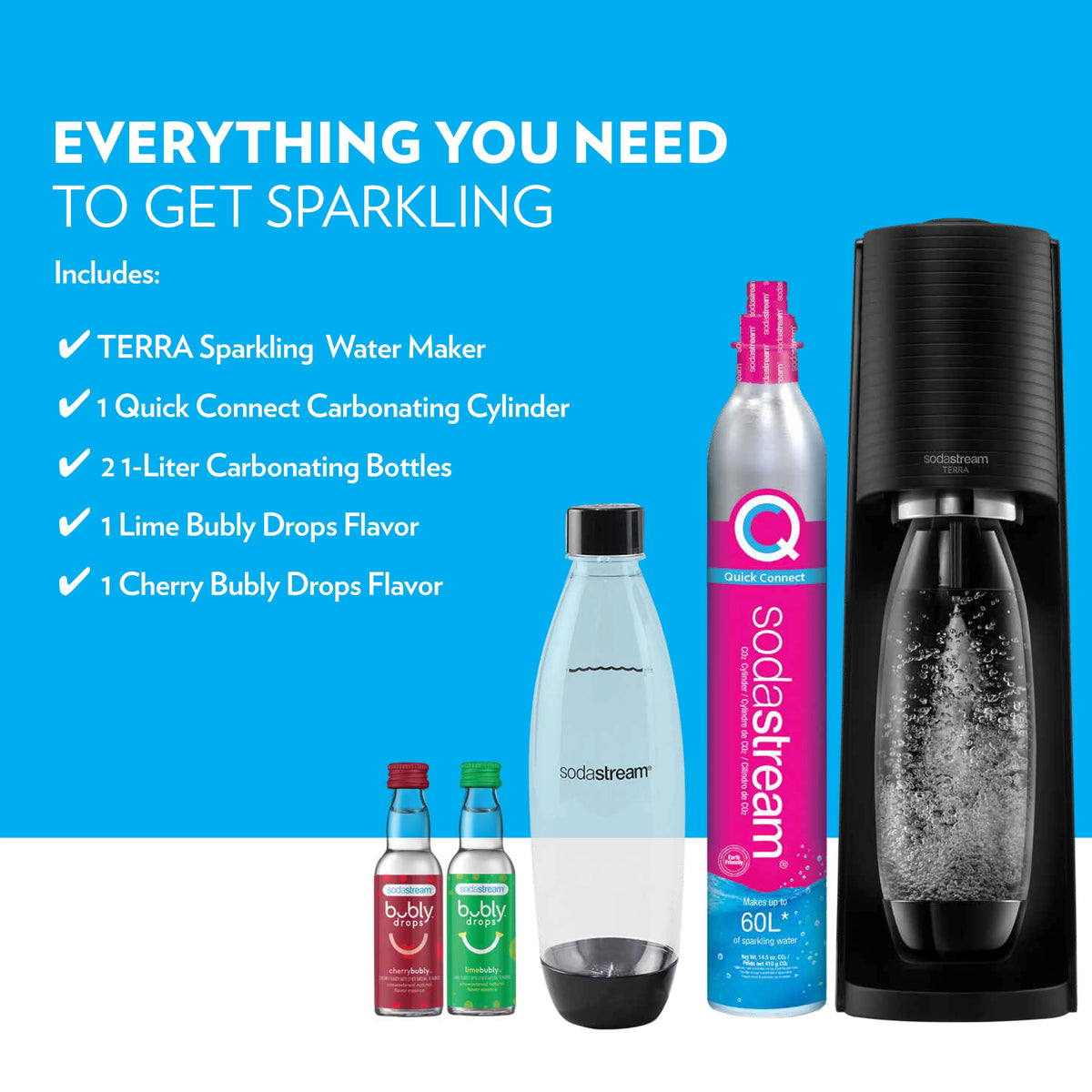 Sparkling Water Maker Bundle with CO2, 2 Bottles and 2 bubly Drops Flavoring H9606