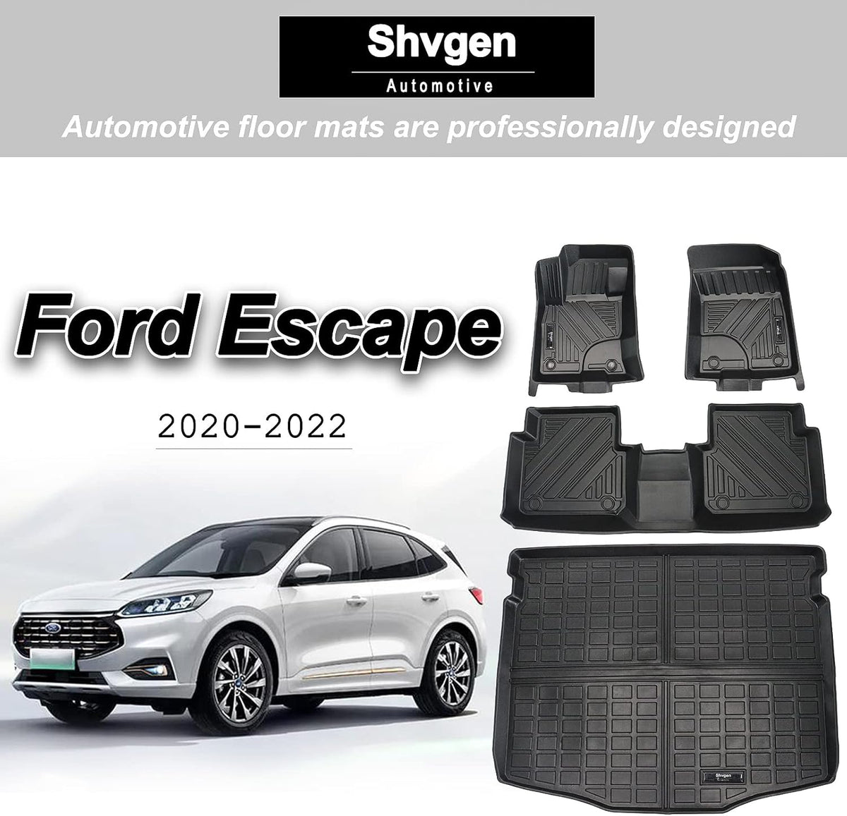 Black 2 Rows Car Floor Mats and Cargo Liner Set C704768