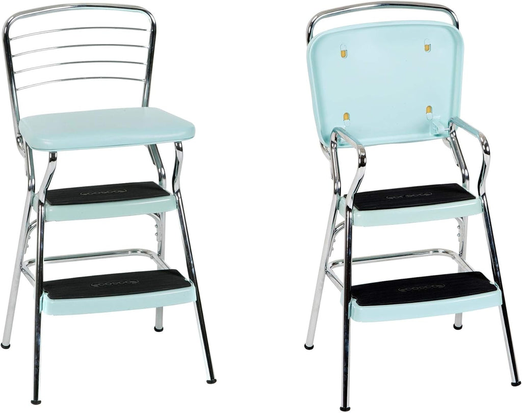 Teal and White Retro Chair with Step Stool E931524