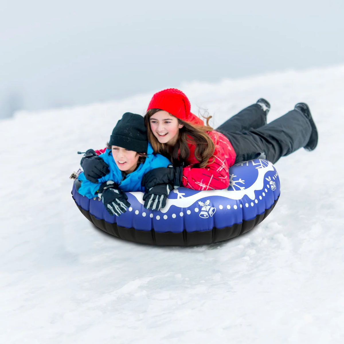 Blue 47 Inch Inflatable Snow Sled with Handles B33696