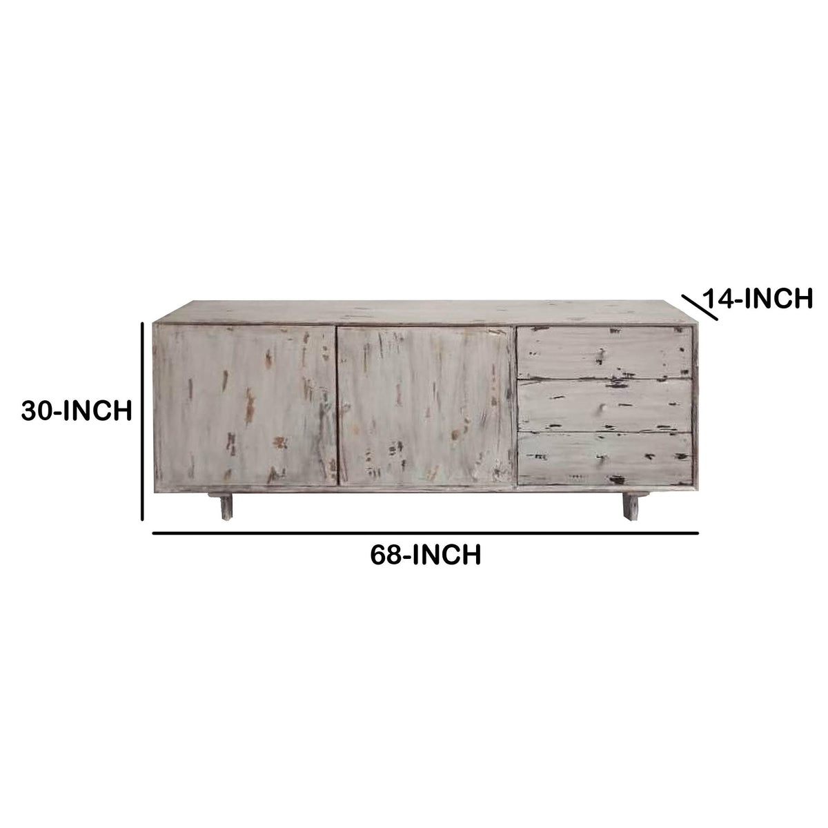 Antique White 2 Door 3 Drawer Mango Wood Accent Cabinet R3250