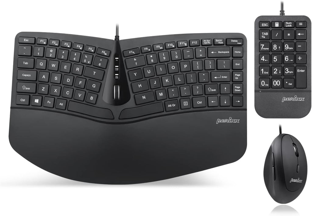 Wireless Compact Ergonomic Keyboard with Vertical Mouse and Numeric Keypad P306