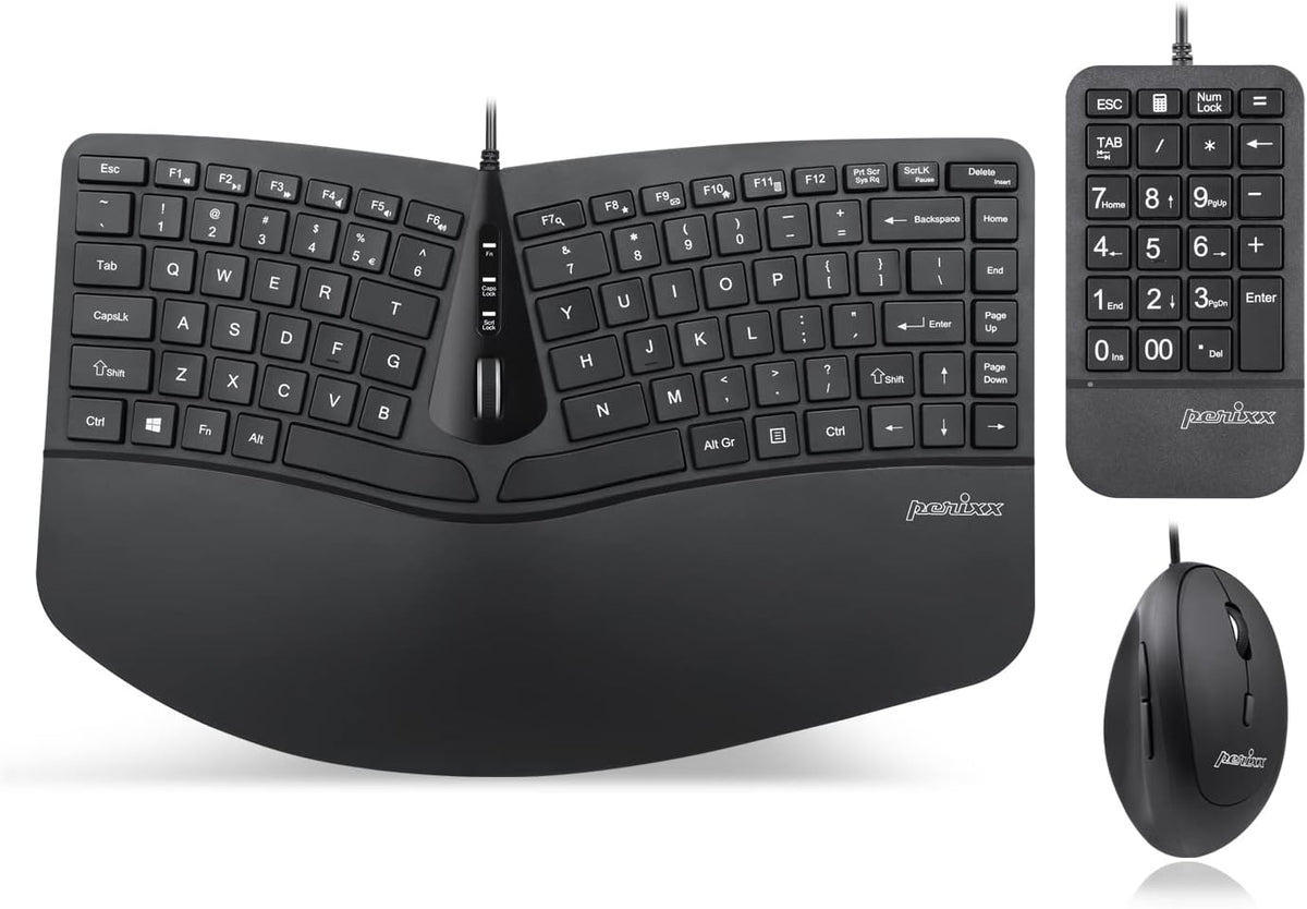 Wireless Compact Ergonomic Keyboard with Vertical Mouse and Numeric Keypad P306