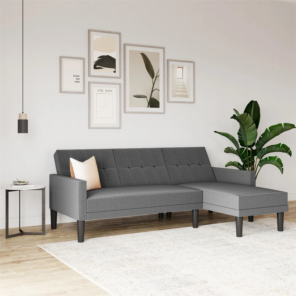 Grey Linen Sectional Sofa Futon P573455