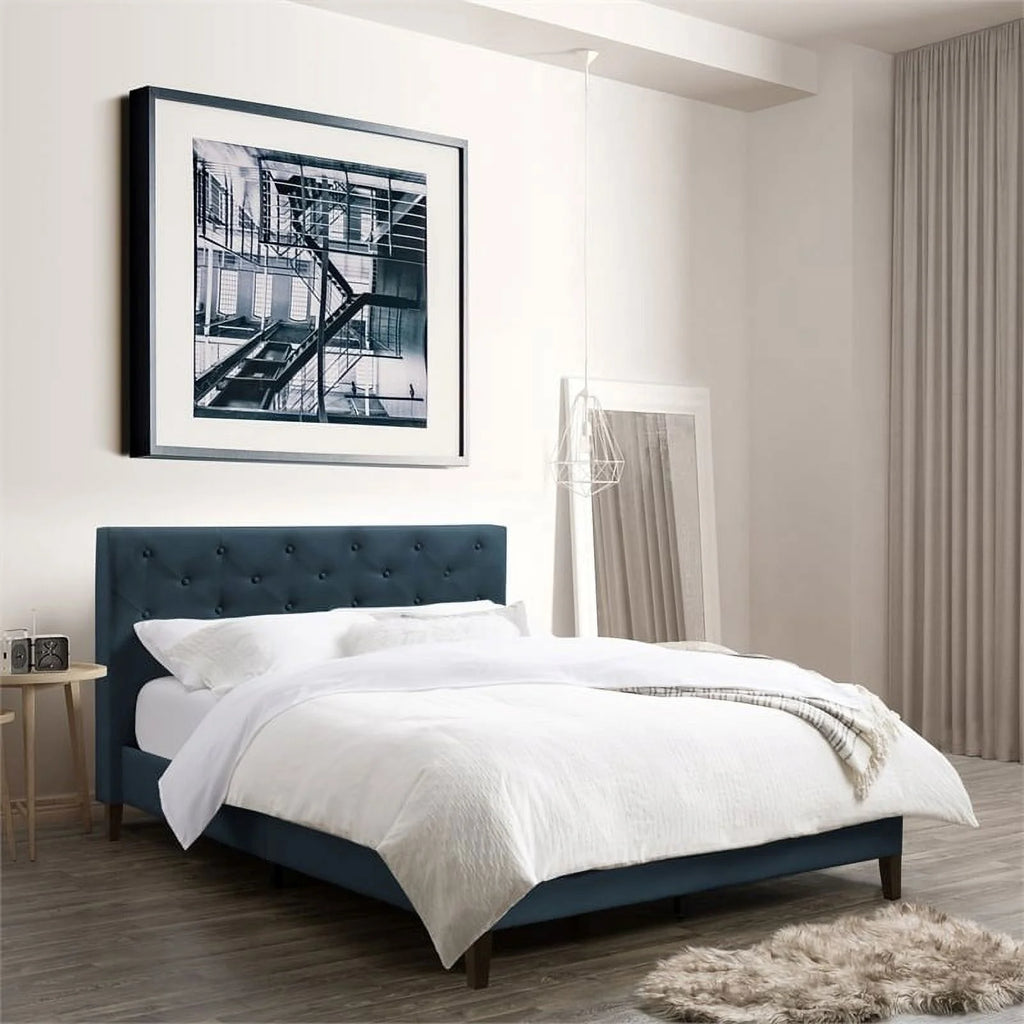 Button-Tufted Fabric Queen Bed W78828