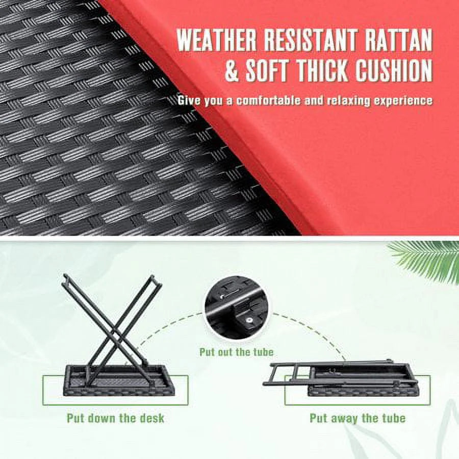 3 Pieces PE Rattan Folding Patio Chaise Chair Set with Table Z637387