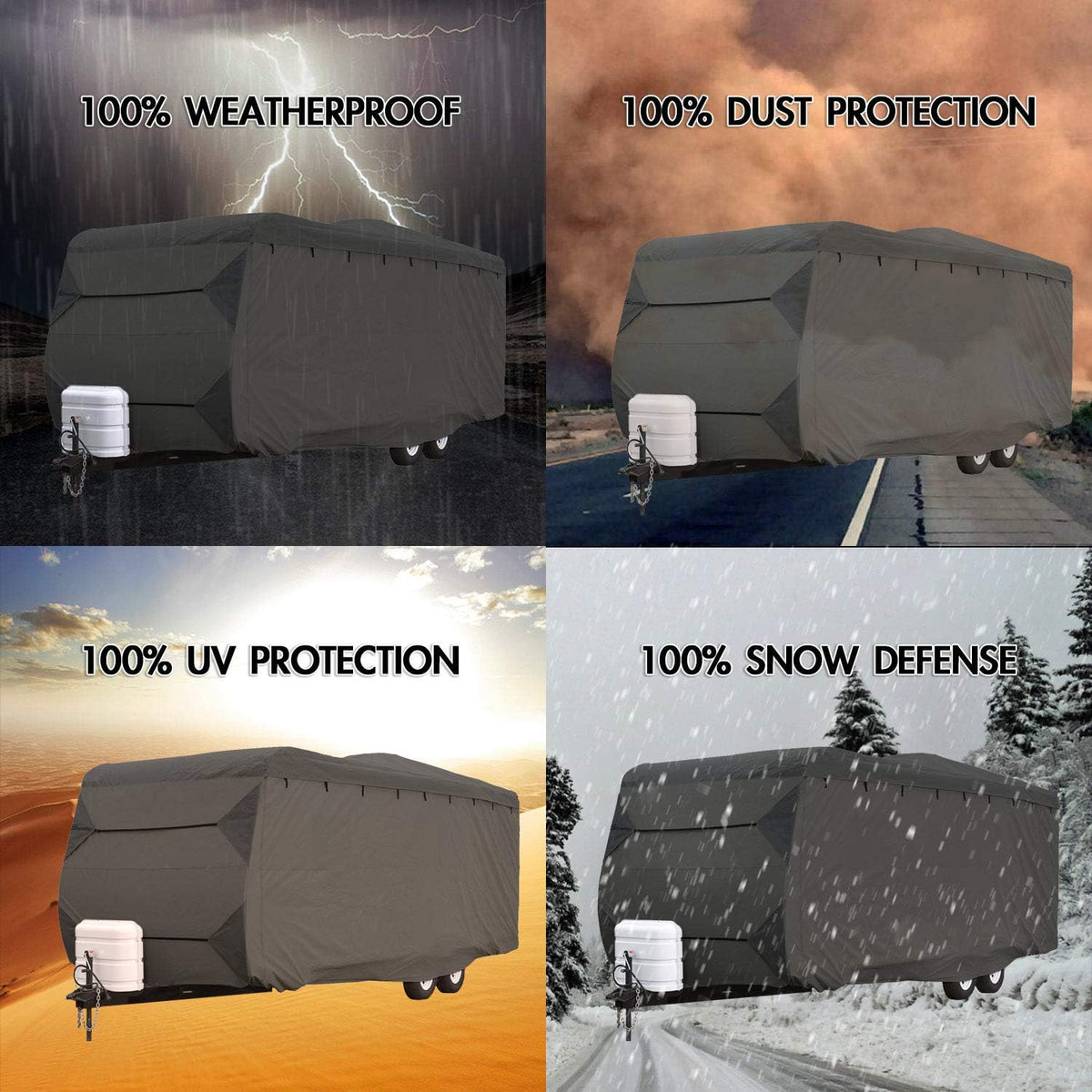 Waterproof RV Cover Fits Length 27'-30' Travel Trailer Camper with Zippered Panels J656826
