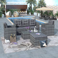 Gray 5 Piece PE Wicker Patio Sofa Set with Glass Table O802