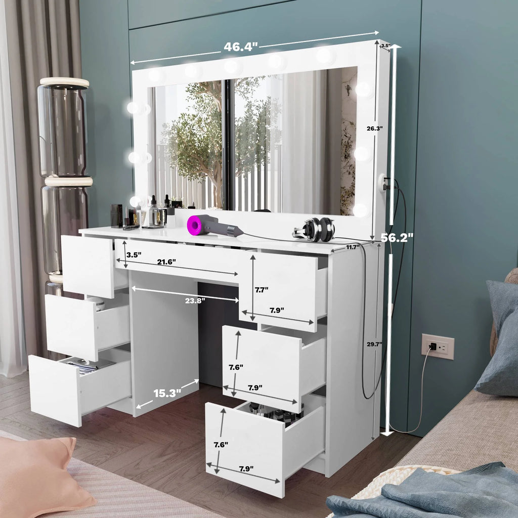 White Modern Makeup Vanity with Lights N5031