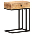 U-Shaped Side Table with Storage Drawer Mango Wood Steel Frame Y54426