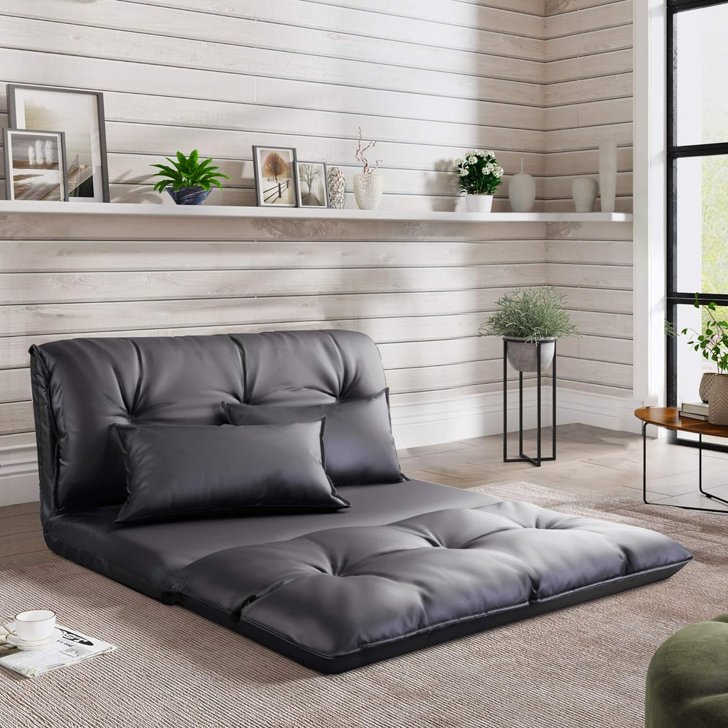 Adjustable Floor Sofa Bed with 2 Pillows, 5 Reclining Position, Black A911