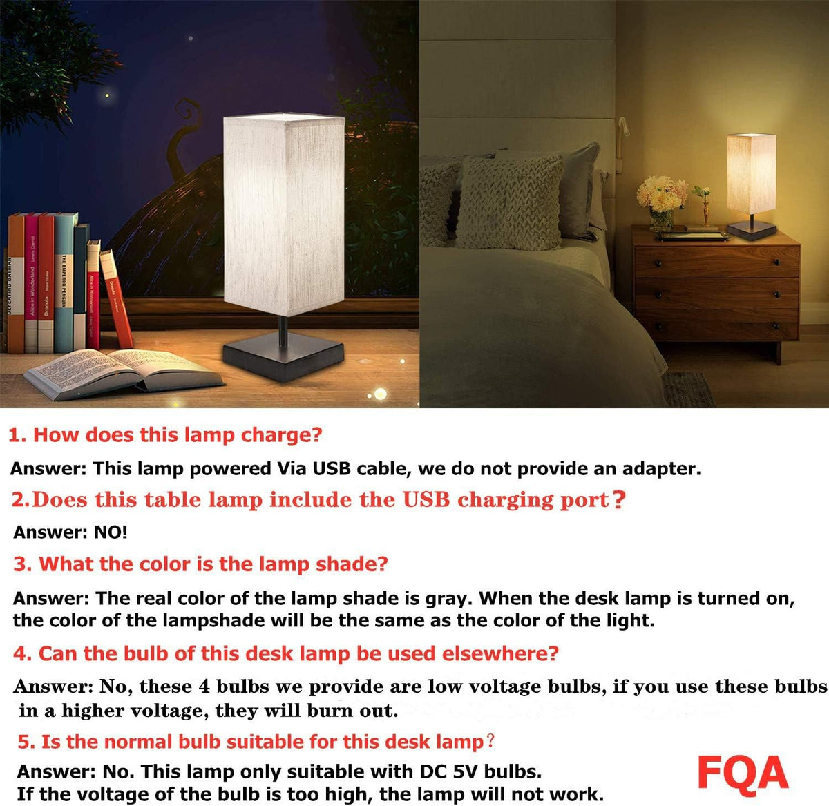 Touch Sensor Bedside Lamp Set of 2, Dimmable Table Lamp with Square Linen Fabric Shade, 4 LED Bulbs Included, Low Voltage Minimalist Nightstand Lamp M212514