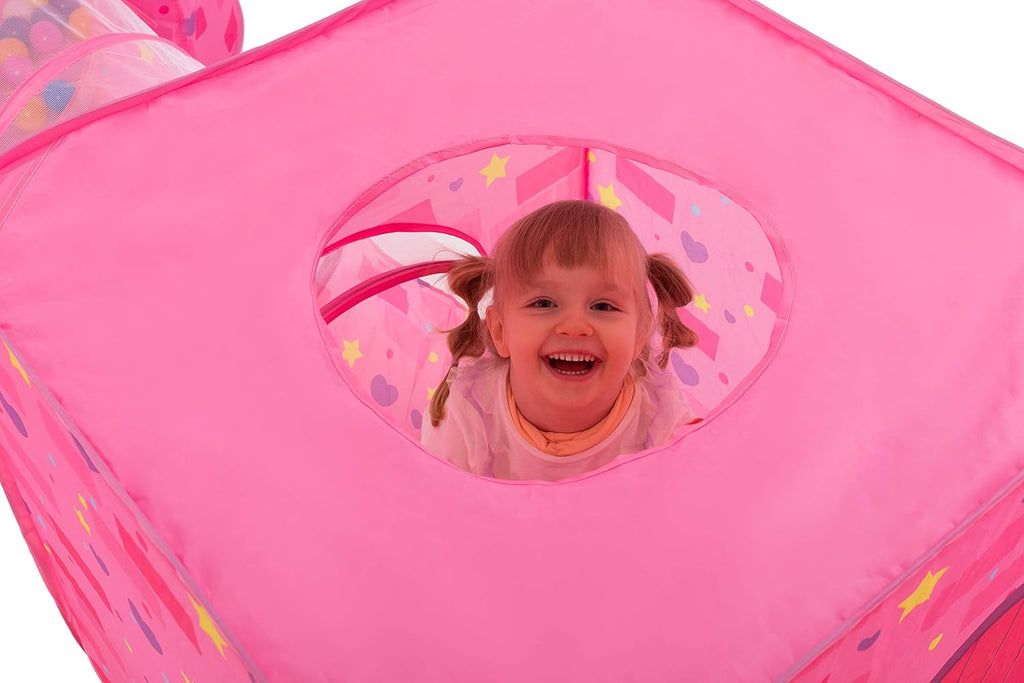 Pink Castle Play Tent with Pop Up Tunnel and Playhouse Kids Indoor Outdoor Play Tent Set S441