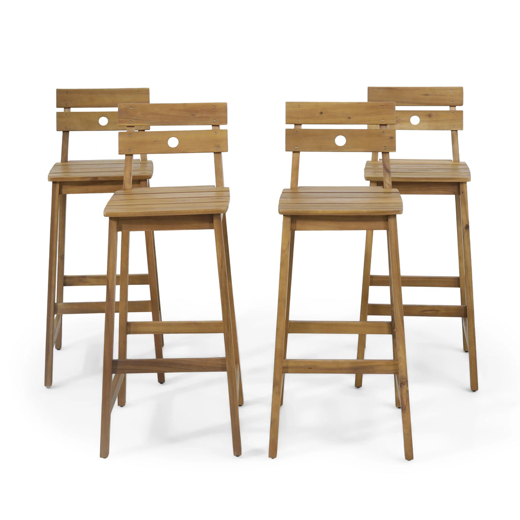Acacia Wood Backed Barstools, Set of 4 F670795