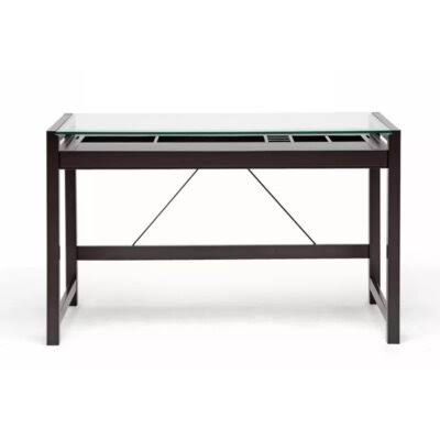 Dark Brown Wood Desk with Glass Top J559