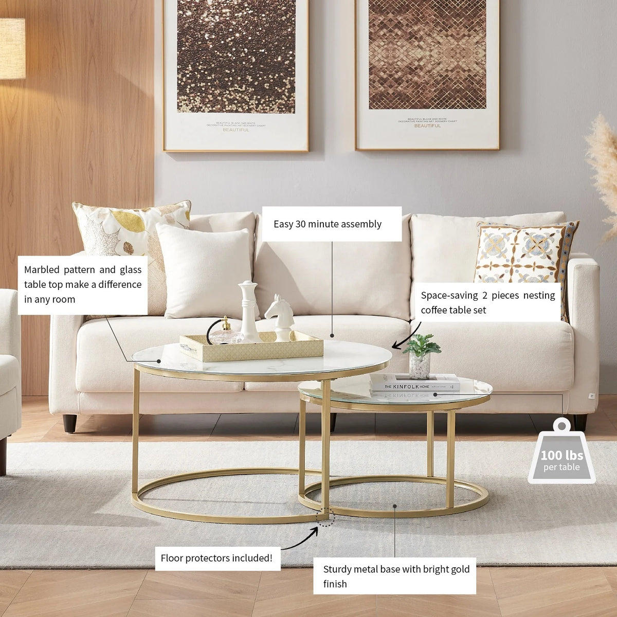 Coffee Table with Gold and Marble Patterns Y239