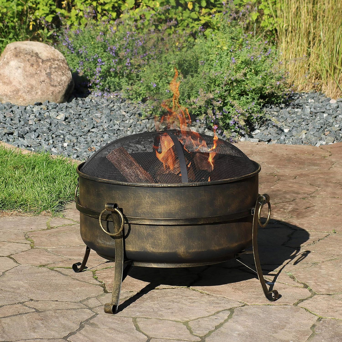 24-Inch Wood-Burning Fire Pit with Spark Screen, Poker, and Grate W841803
