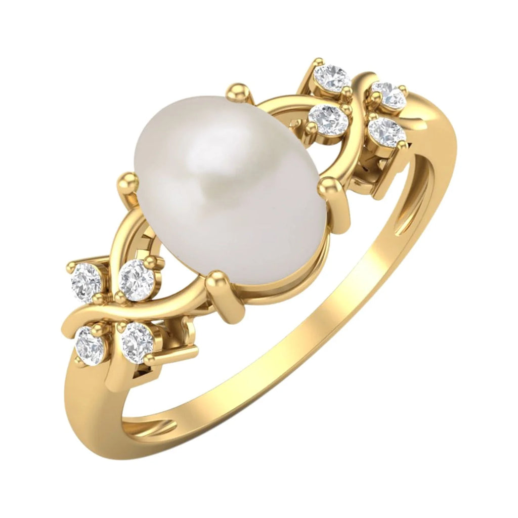 925 Silver Gold Vermeil Oval Pearl Ring Q864