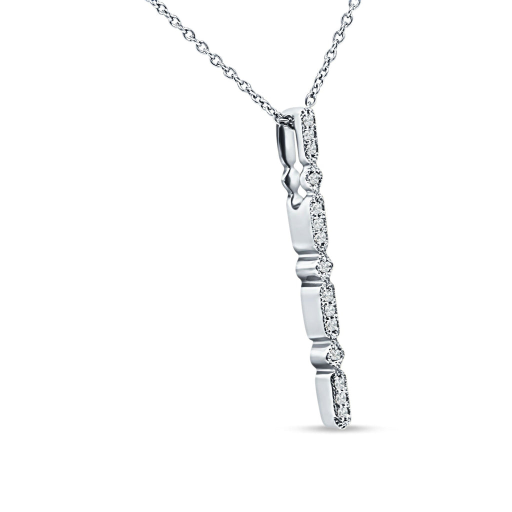14K White Gold Diamond Drop Bar Pendant Necklace 18" W608225