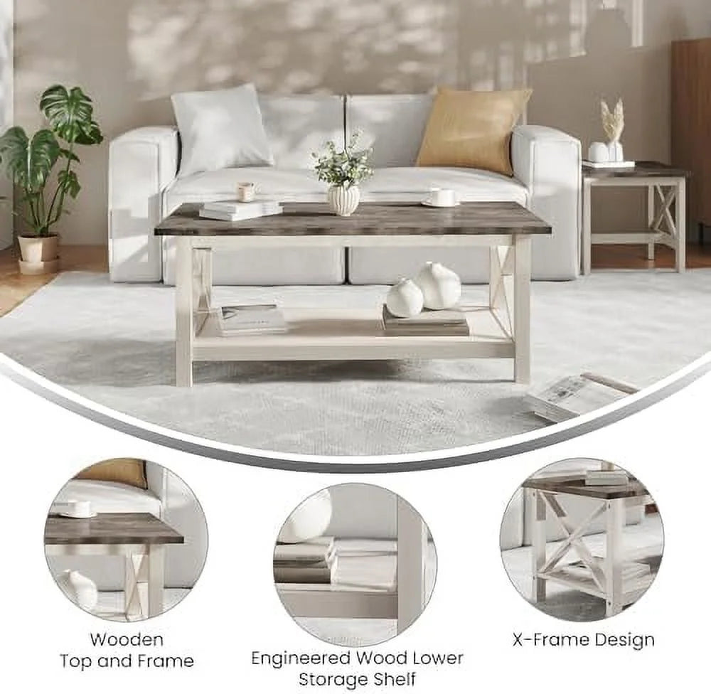 Solid Wood Coffee Table with X-Frame Design O87860
