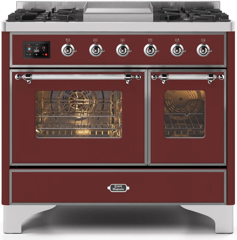 40 Dual Fuel Propane Gas Range in Burgundy with Chrome Trim D7039