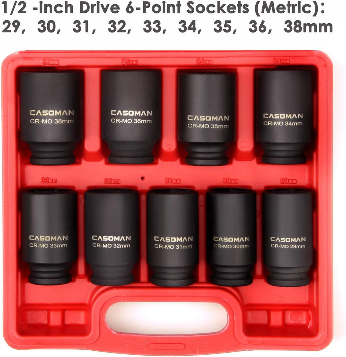 1/2-Inch Drive Deep Impact Socket Set, 6 Point, CR-MO, Metric, 29mm-38mm, 9-Piece M101