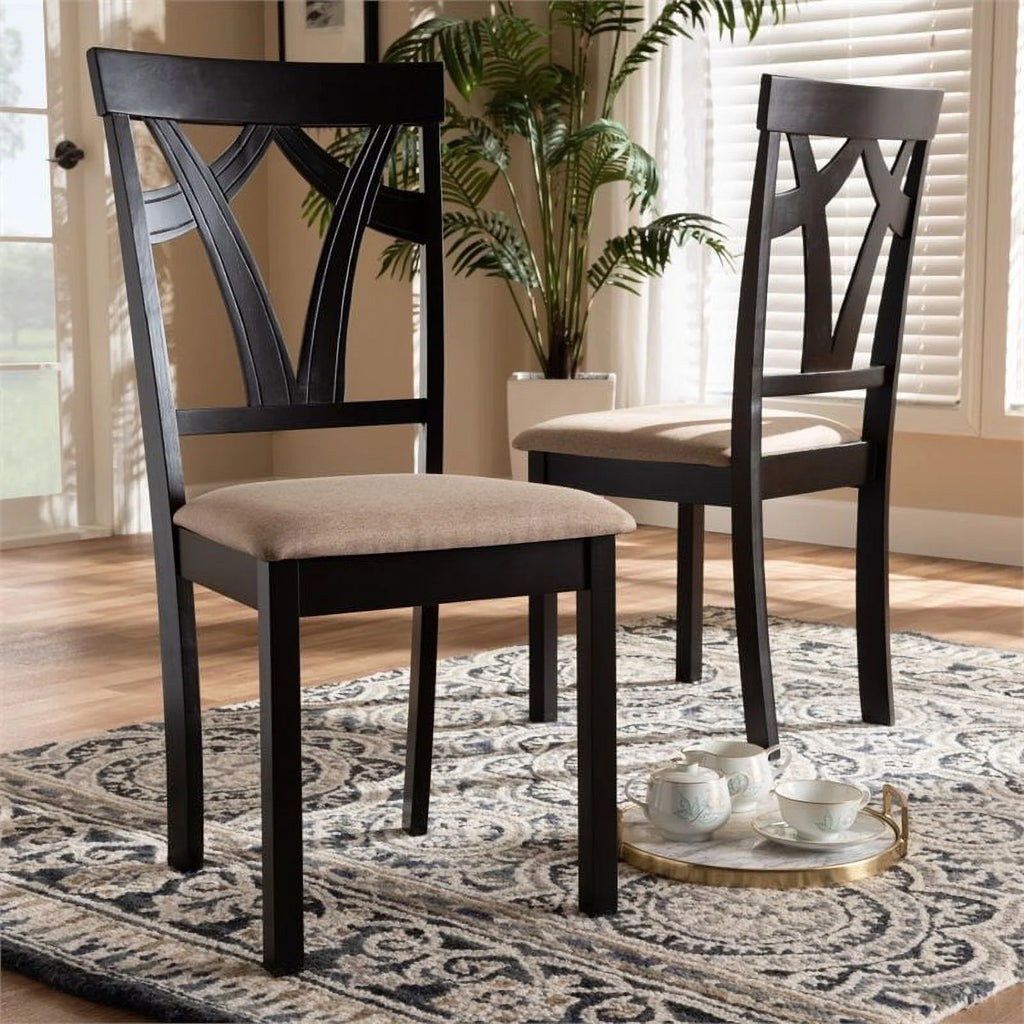 Brown Fabric Dining Side Chair Set of 2 R4315